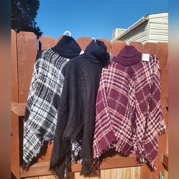 just be Sweaters - Atten :Qty 3 poncho cowl neck 36 inches shoulder to hem fits at least sm to 2xl.